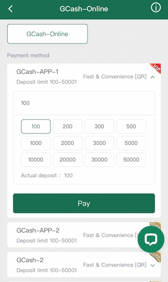 Step 3: Continue to select one of the GCash payment channels displayed on the screen and receive the amount you want to deposit.