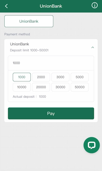 Step 2: Enter the amount of money you want to deposit, the deposit limit of this method is from 1000 - 50,001 PHP. 