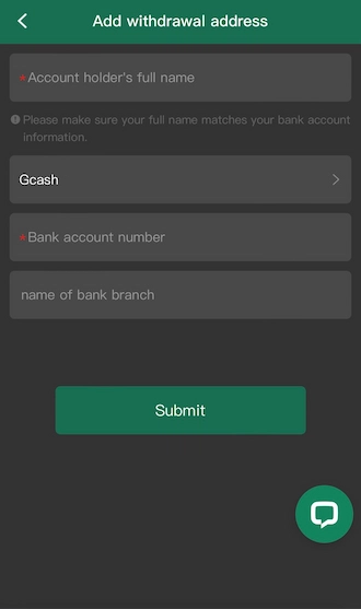 Step 4: Fill in information about your withdrawal address.