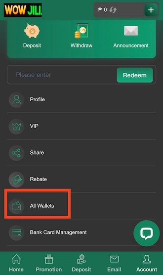 Step 1: To transfer balance to main wallet, first go to "All Wallets"